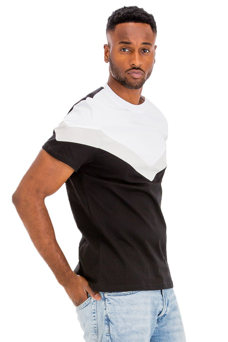 Black White Grey Chevron Color Block T-Shirt