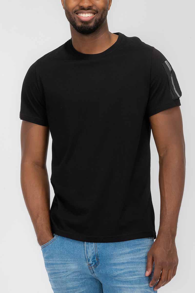 Side Pocket Tee with Zippered Sleeve Pouch | 100% Cotton