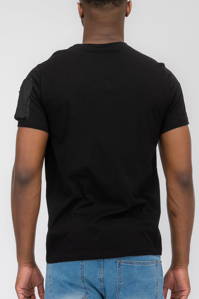 Side Pocket Tee with Zippered Sleeve Pouch | 100% Cotton