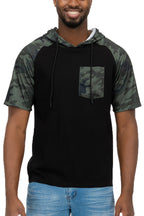Camo Print Hooded Tee with Chest Pocket