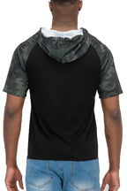 Camo Print Hooded Tee with Chest Pocket