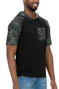 Camo Print Hooded Tee with Chest Pocket