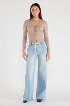 Super High Rise Relaxed Wide Leg Jeans with Waist String