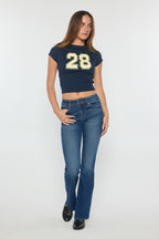 High Rise Bootcut Jeans with Crystal Beaded Lace Trim