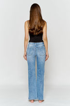 High Rise Wide Leg Jeans with Side Lace Crochet Detail