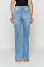 High Rise Wide Leg Jeans with Side Lace Crochet Detail