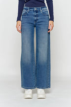 High Rise Ankle Wide Leg Jeans with Rhinestone Embellishments Along Side