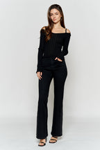 High Rise Slim Wide-Leg Jeans with Side Slit Rhinestone Detail