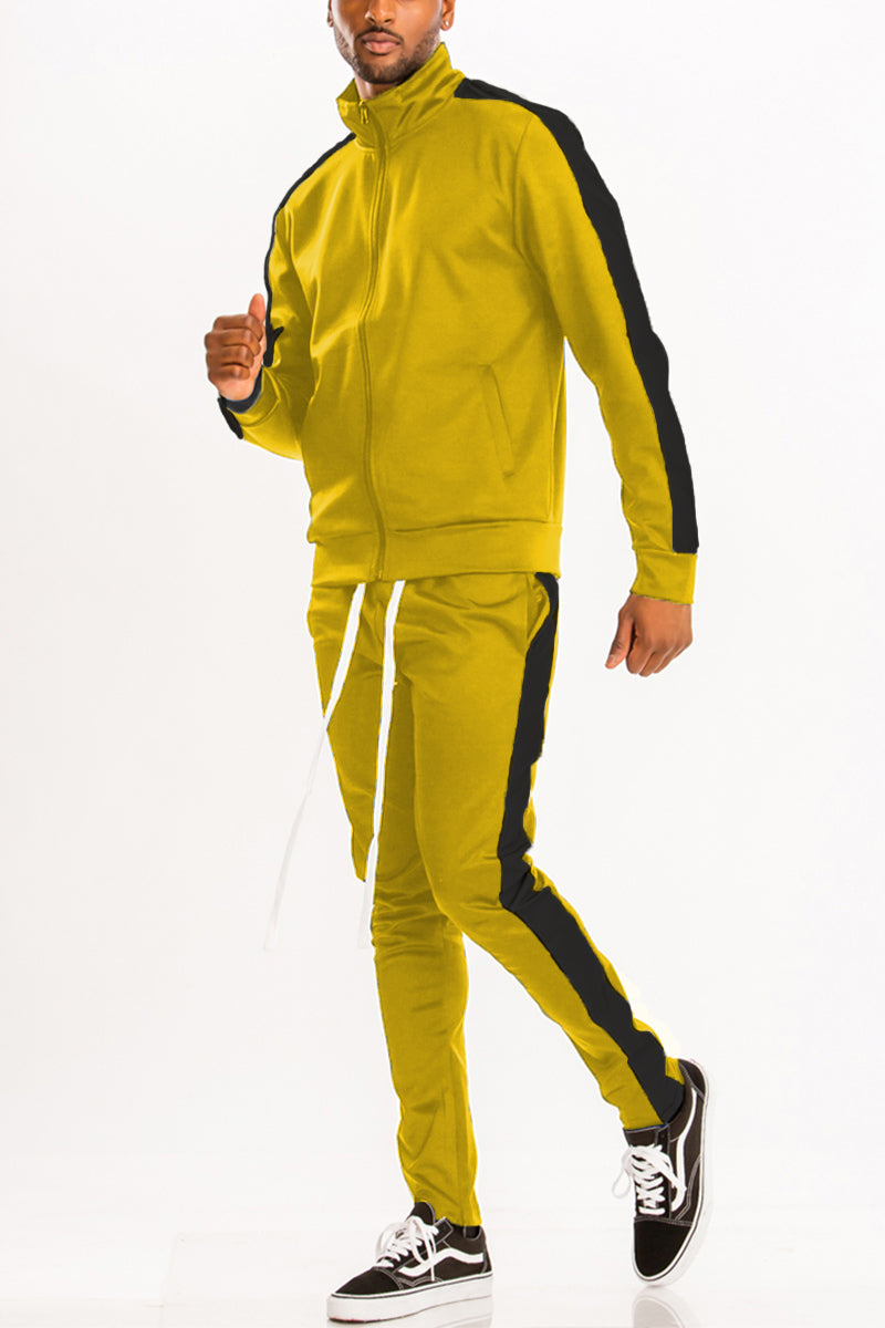 Men's Single Stripe Track Suit – Full Zip Jacket & Pants