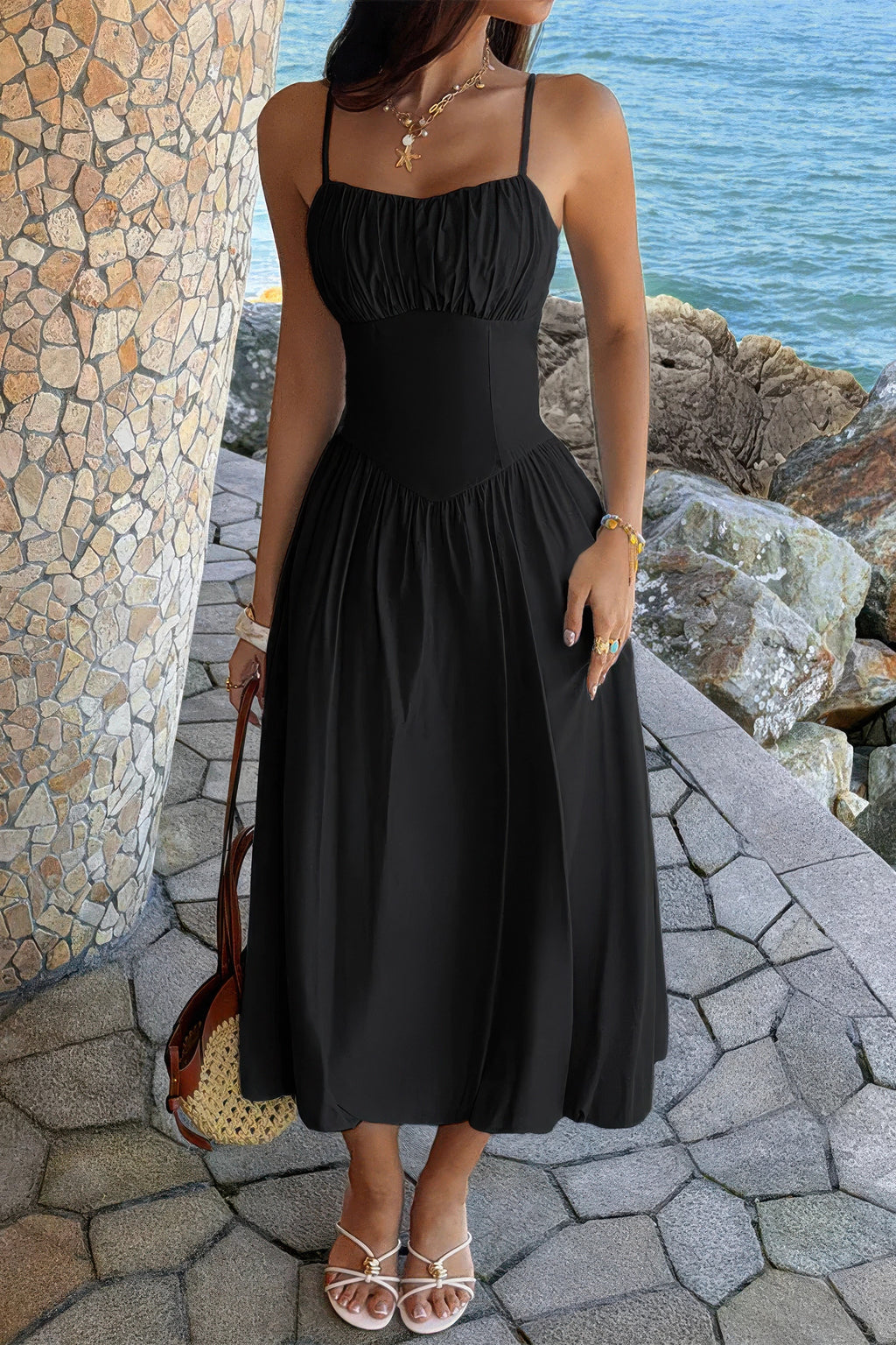 Women's black a-line dress wedding, perfect for outdoor events