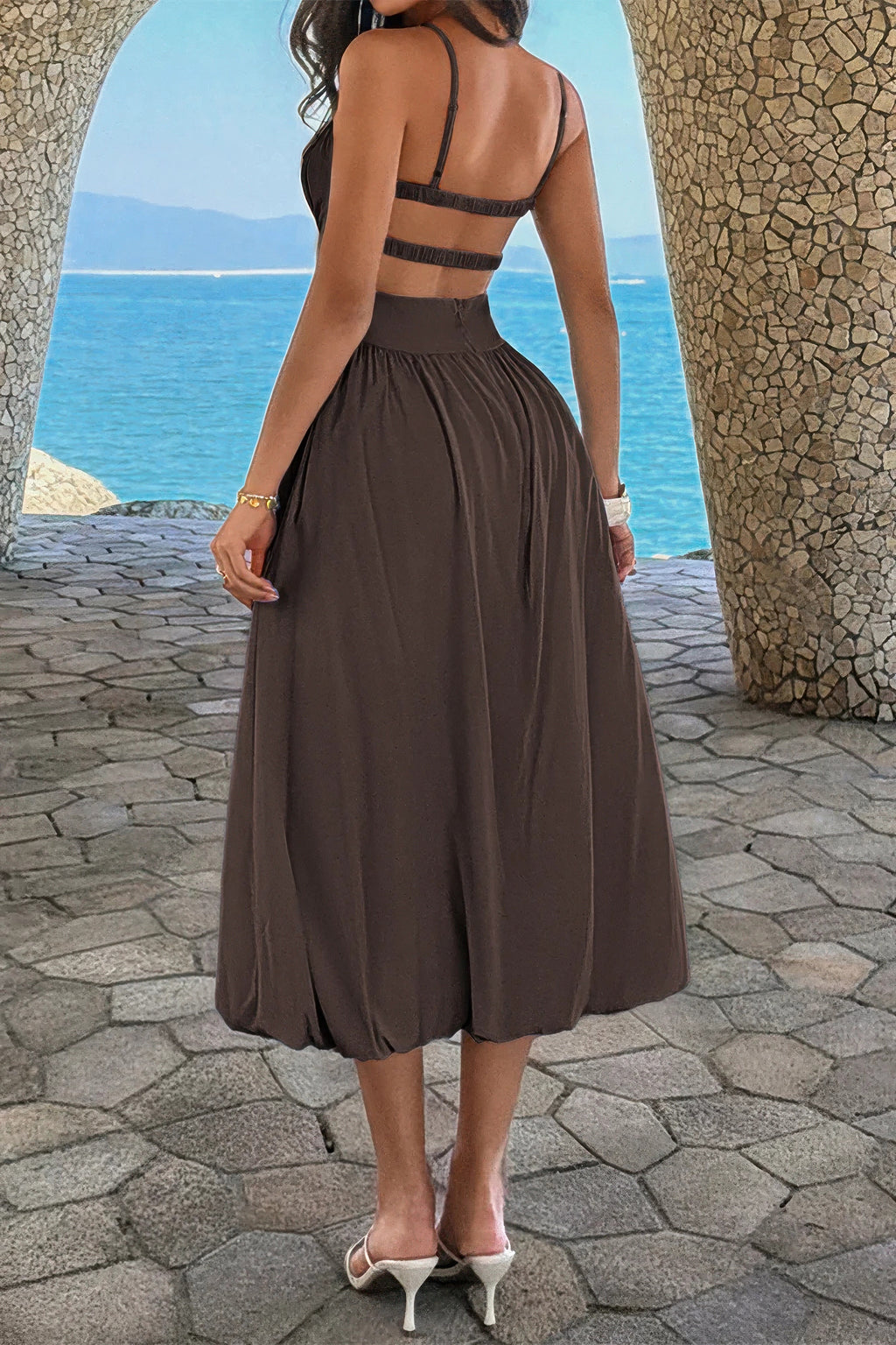 Women's brown A-line dress wedding, perfect for beach ceremonies