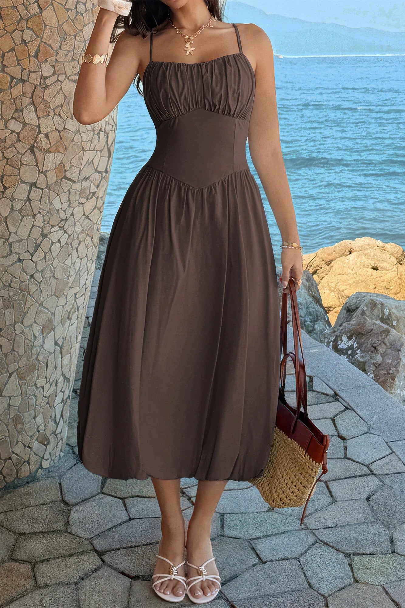Women's brown a-line dress wedding, perfect for outdoor ceremonies