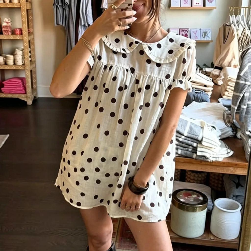 Polka dot a-line dress wedding, lightweight fabric for summer events