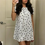 White polka dot A-line dress wedding suitable for casual or formal events