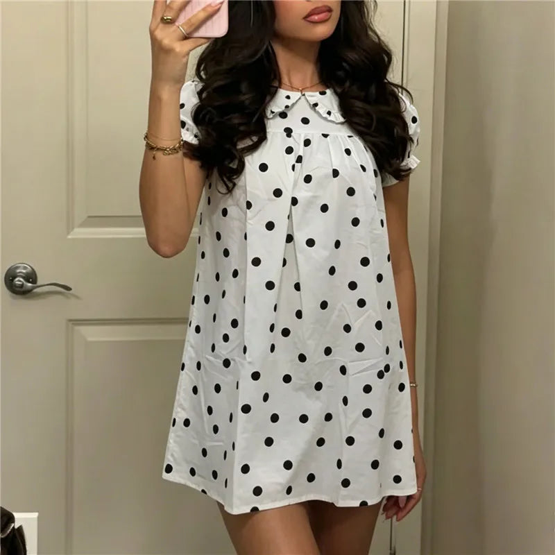 White polka dot A-line dress wedding suitable for casual or formal events