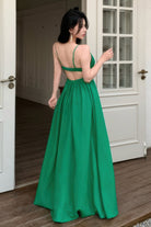 Green A Line Vacation Maxi Dress with Back Cutout Design Perfect for Summer Getaways