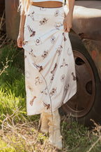 Western Lace Trim High Waist Maxi Skirt