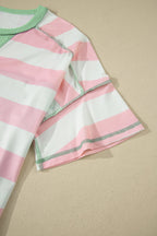 Stripe Exposed Seam Ribbed Patchwork Oversized Tee