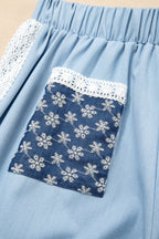 Floral Lace Patch Pocket Pleated Wide Leg Pants
