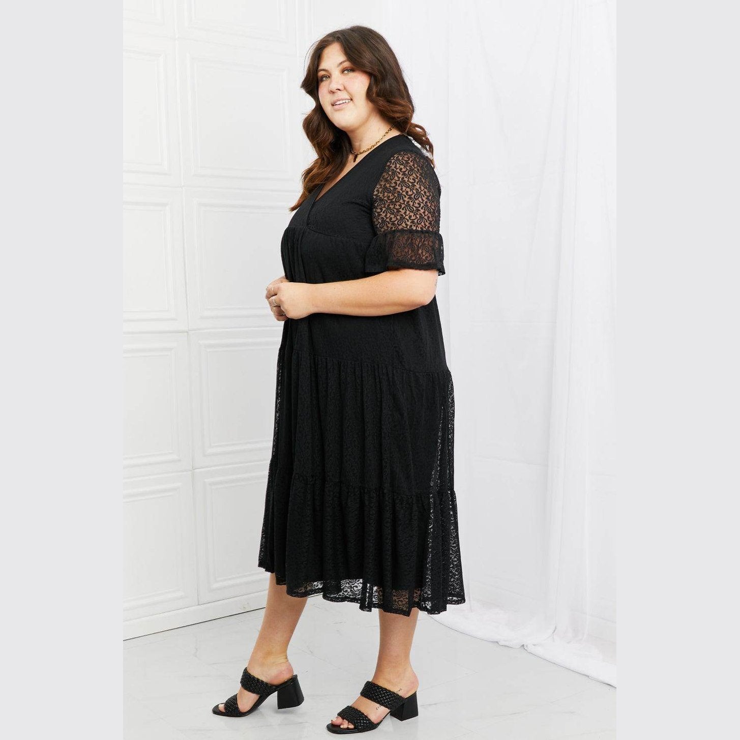 Lovely Lace Black Tiered Dress - VacationGrabs