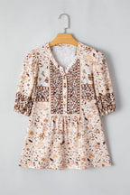 Boho Floral Half Placket Short Sleeve Blouse