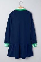 Stripe Contrast Polo Collar Ruffle Hem Mini Dress