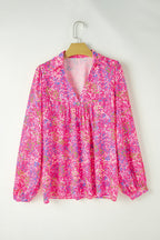 Abstract Collared V-Neck Babydoll Blouse