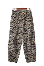 Leopard Denim Drawstring Elastic Waist Loose Pants