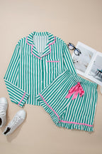 Stripe Ricrac Trim Shirt & Drawstring Shorts Set