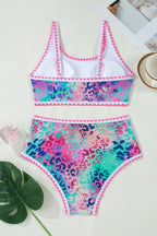 Ensemble de bikini taille haute léopard à bordure fantaisie