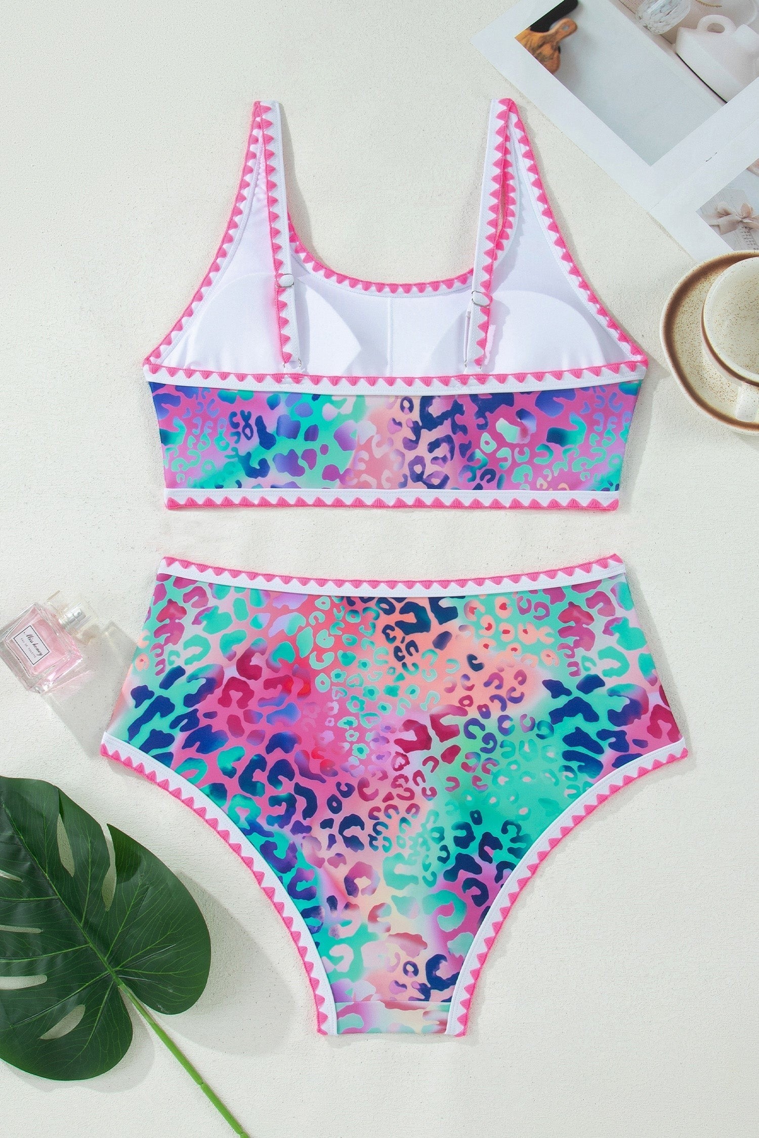 Ensemble de bikini taille haute léopard à bordure fantaisie