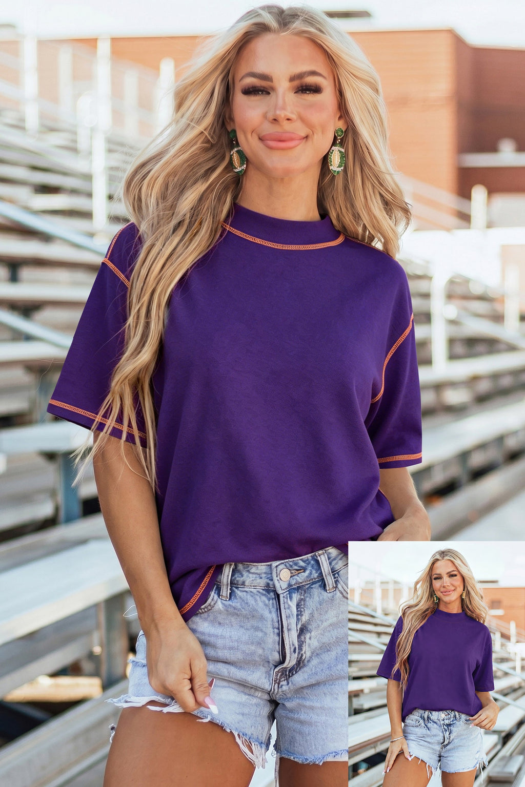 Reversible Contrast Stitching Mock Neck T-Shirt
