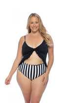 Black And Striped Cutout One Piece Swimsuit - VacationGrabs