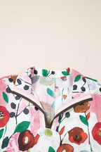 Floral Slit V-Neck Short Sleeve Blouse