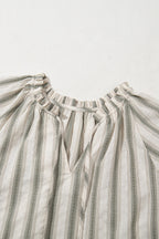 Stripe Frilled Tie-Neck Short Sleeve Blouse