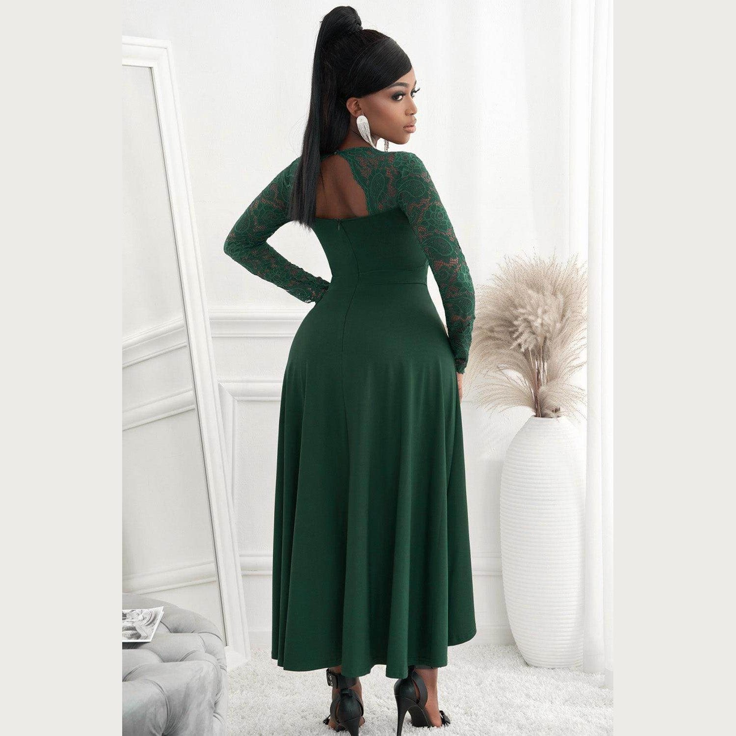 Lace High-Low V-Neck Dress - VacationGrabs
