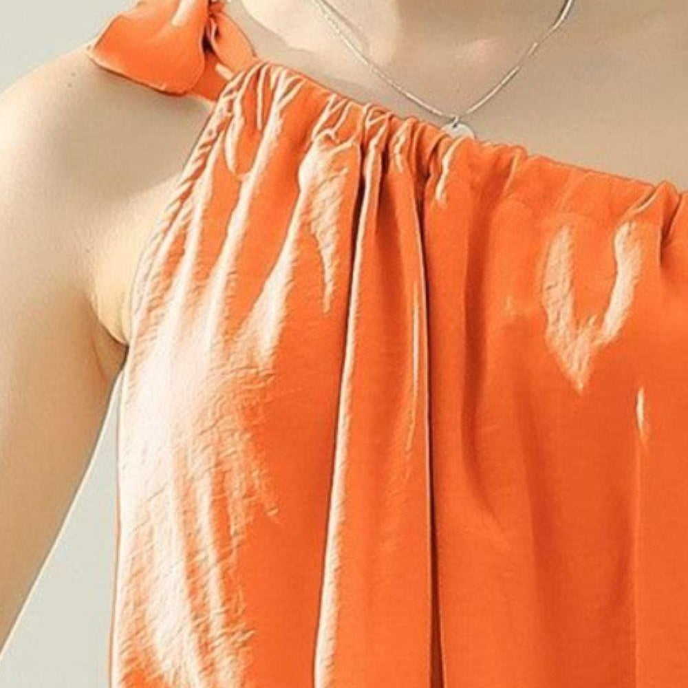 Women's Shirts One Shoulder Bow Tie Satin Silk Top