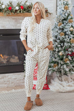 Polka Dot Waffle Knit Top and Pants Lounge Set
