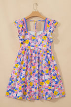 Floral Flutter Sleeve Square Neck Mini Dress
