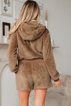 Sherpa Zip-Up Hoodie and Drawstring Shorts Set