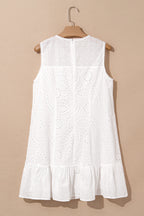 Floral Eyelet Embroidered Sleeveless Ruffle Hem Dress