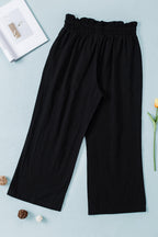 Solid Paperbag Waist Straight Leg Cropped Pants