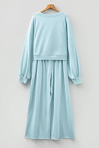 Solid Puff Sleeve Top and Drawstring Pants Set