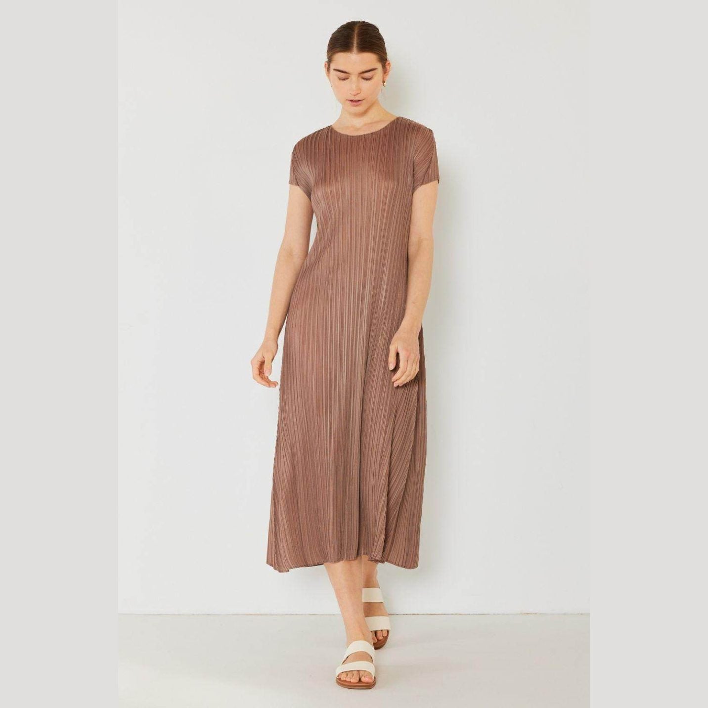 Pleated Cap Sleeve A-Line Dress - VacationGrabs