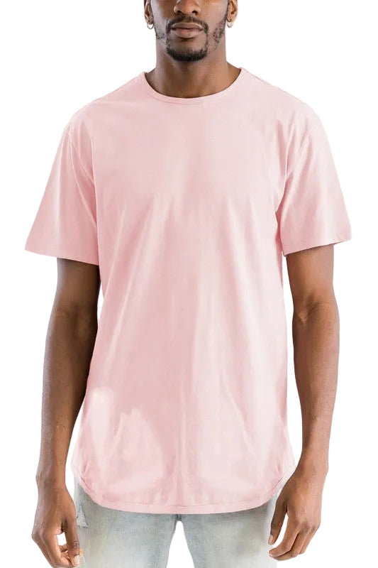 Man wearing a light pink t-shirt on a white background