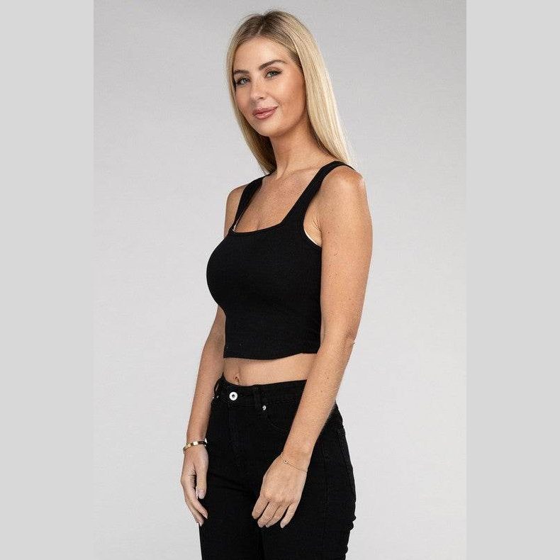Cotton Square Neck Cropped Cami Top - VacationGrabs