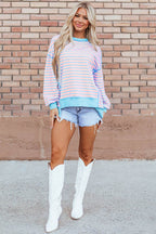 Pink Stripe Contrast Trim High Low Pullover Tunic - VacationGrabs