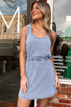 Mineral Wash Scoop Neck Elastic Waist Mini Dress