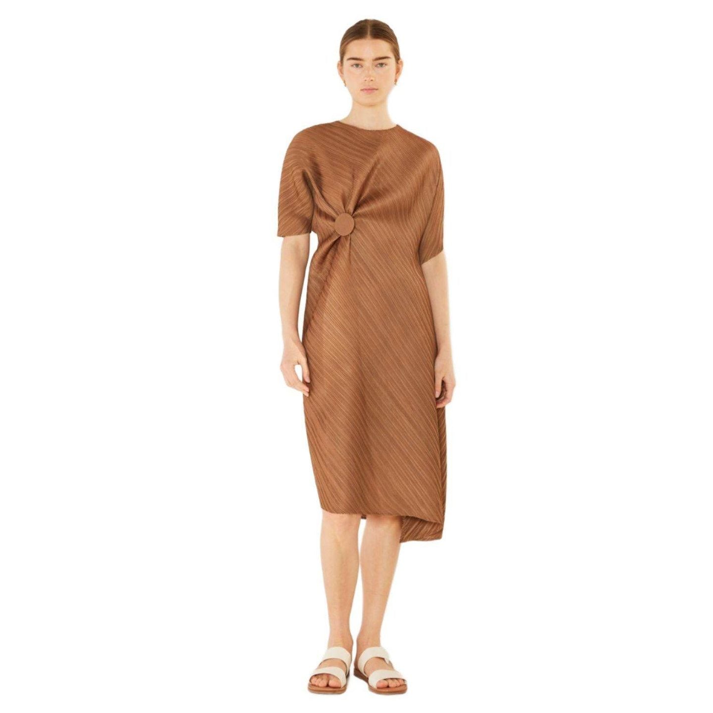 Pleated Dolman Sleeve Dress - VacationGrabs