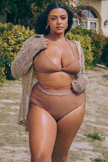 Swimwear - Two Piece High Waist With Rughe Front - VacationGrabs
